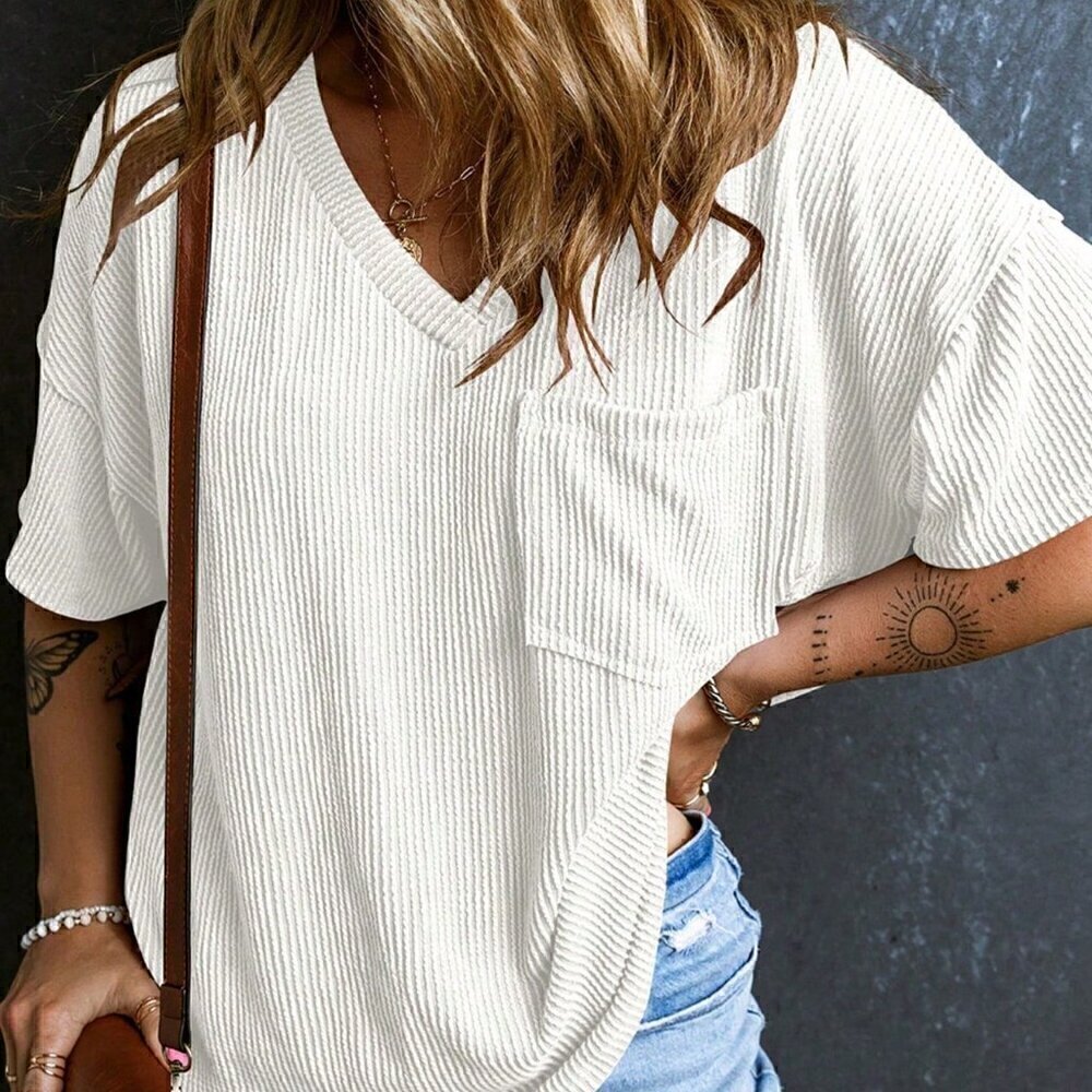 White Casual Women's Twisted Threaded Short-Sleeved T-Shirt